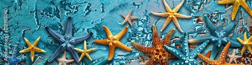 Abstract Starfish Patterns In Oceanic Summer Colors. With Copy Space, Abstract Background