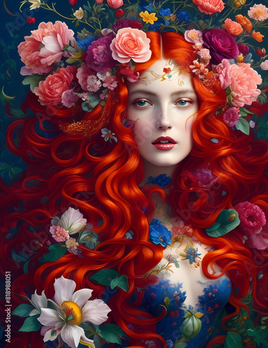 red-haired  woman  beauty  hair  fashion  face  flower  flowers  model  spring  makeup  hairstyle  pink  summer  nature  lady  wreath  skin  people  make-up  head  care  person  glamour  vector  sensu