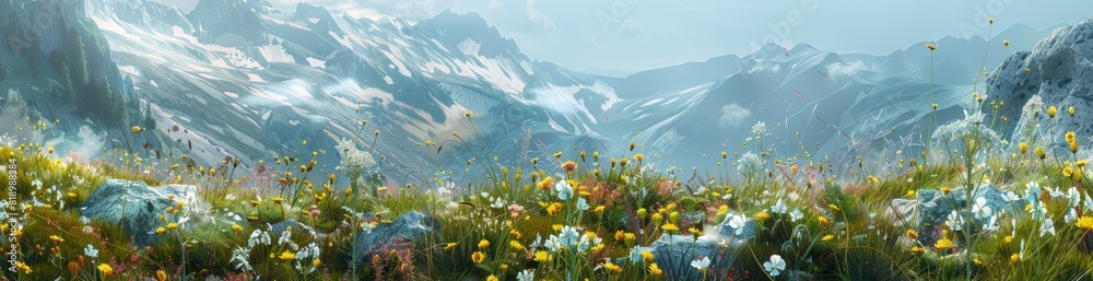 Abstract Summer Alpine Flora Patterns. With Copy Space, Abstract Background