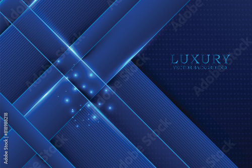 Luxury navy blue and overlap layer textured background combine with glowing blue lines