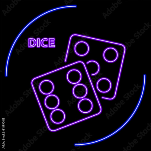 dice neon sign, modern glowing banner design, colorful modern design trend on black background. Vector illustration.