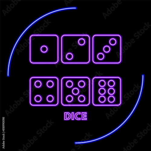 dice neon sign, modern glowing banner design, colorful modern design trend on black background. Vector illustration.