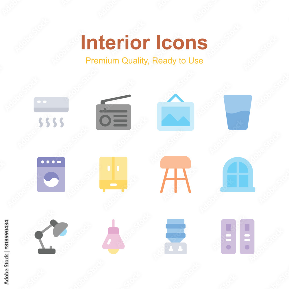 Interior icons set in trendy style, ready to use in web, mobile apps Interior icons set in trendy style, ready to use in web, mobile apps