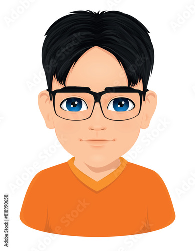 Portrait of young boy with combed hair parted and wearing glasses