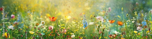 Abstract Summer Flower Meadow Patterns. With Copy Space, Abstract Background © PicTCoral