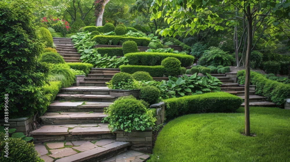 Design a garden with multiple levels or terraces for added dimension and interest. --ar 16:9 Job ID: aa60b8dc-9884-4916-97cd-19f820cd6b33 Design a garden with multiple levels or terraces for added dimension and interest. --ar 16:9 Job ID: aa60b8dc-9884-4916-97cd-19f820cd6b33