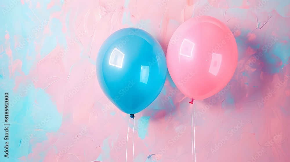 excitement of a gender reveal party with a pair of vibrant balloons, their colors hinting at the big surprise to come.