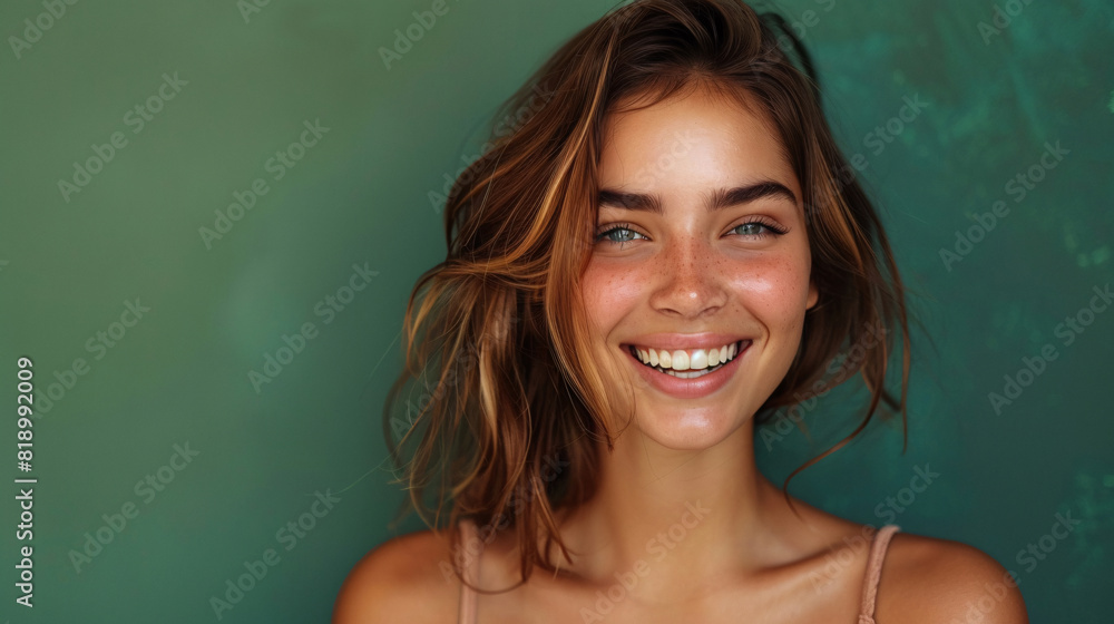 A model wearing a stylish outfit posing confidently against a green background A model wearing a stylish outfit posing confidently against a green background