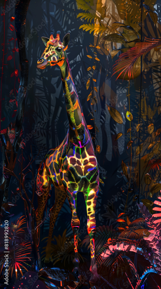 Neon-lit giraffe in a mystical forest Neon-lit giraffe in a mystical forest