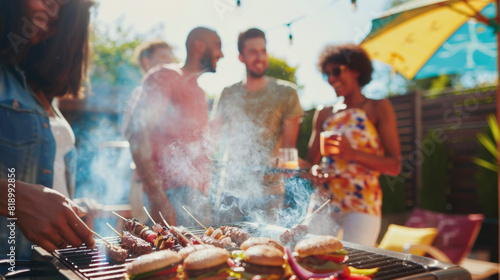 Friends Enjoying a Summer BBQ Party Outdoors