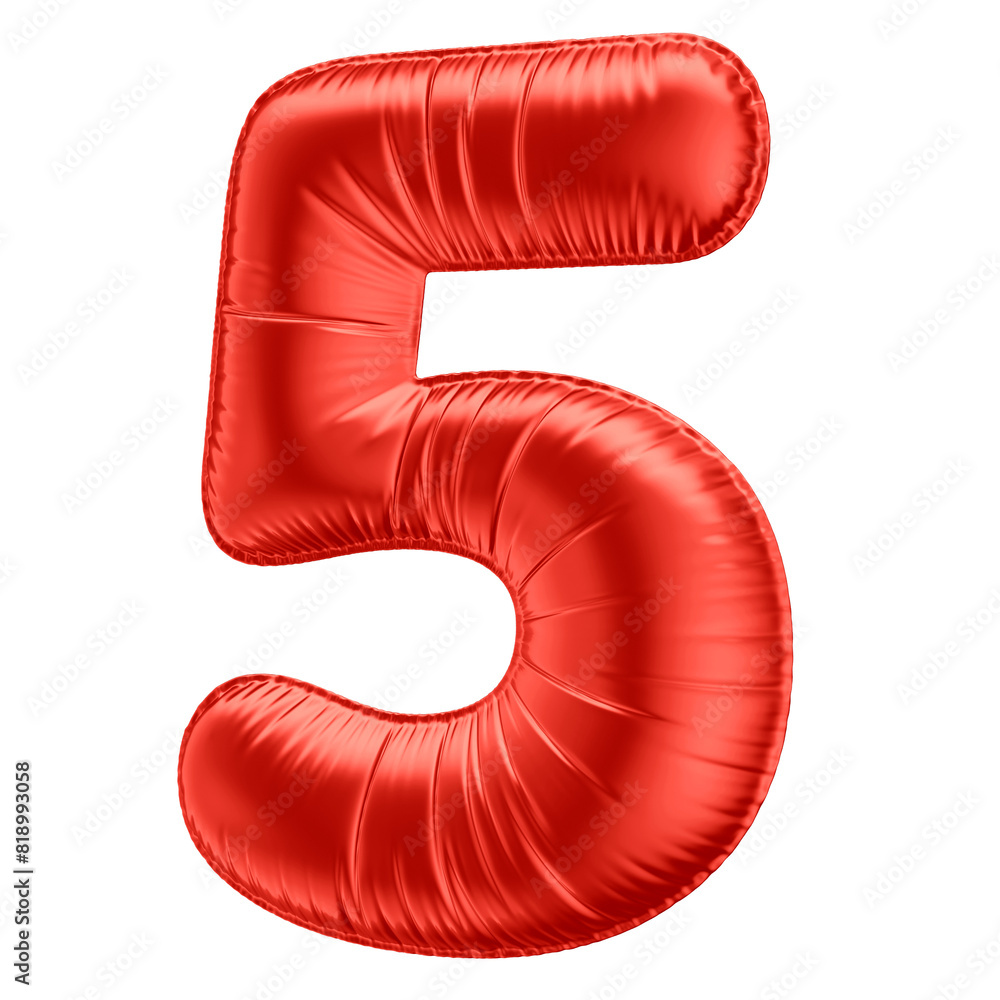 3D Number 5 in Red Balloon Shape with Transparent Background 3D Number 5 in Red Balloon Shape with Transparent Background