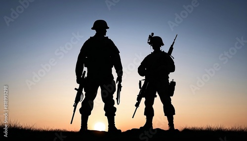 Solder silhouette standing ready for combat at sunrise. Concept for Memorial Day, Independence day, 4tf of July, Patriot Day, Veterans Day created with generative ai