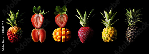 Colorful sliced fruits on dark background