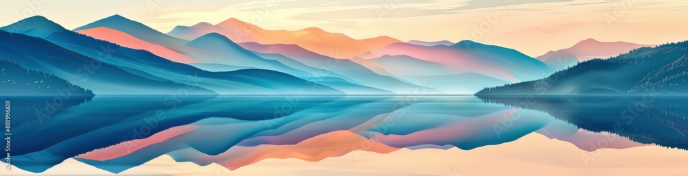 Abstract Mountain And Lake Patterns In Summer Hues. With Copy Space, Abstract Background Abstract Mountain And Lake Patterns In Summer Hues. With Copy Space, Abstract Background