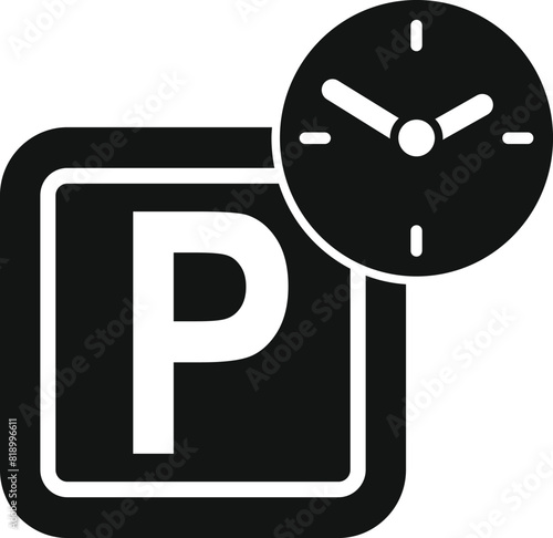 Black and white icon of a parking sign with a clock, indicating limited parking times
