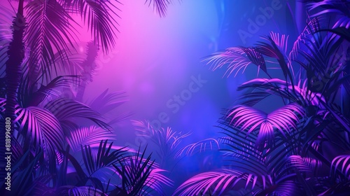 Illustration of a tropical background in neon light in retro style 
