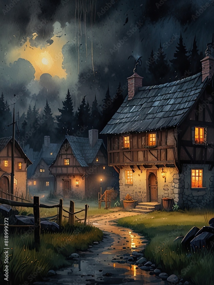 Eerie, wooden architecture with a towering roof, like a haunted chapel nestled amongst the trees in a historic European village Eerie, wooden architecture with a towering roof, like a haunted chapel nestled amongst the trees in a historic European village