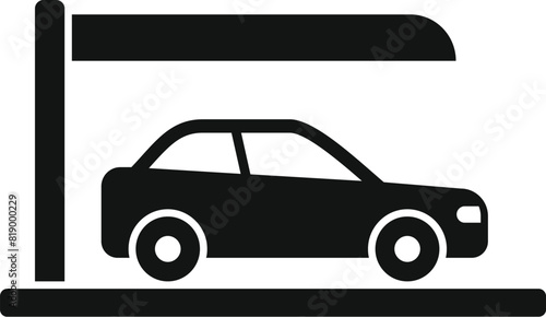 Black silhouette of a car parked under a flatroofed carport, isolated on a white background