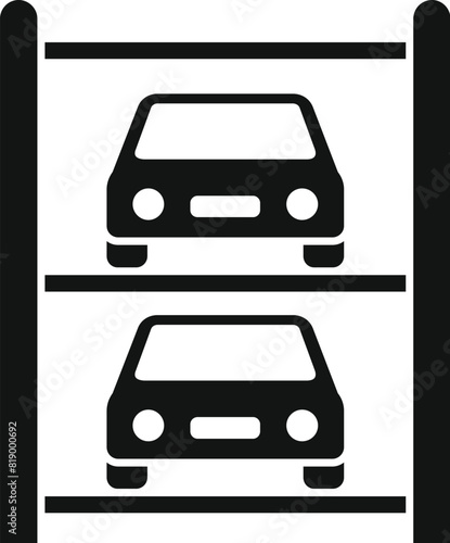 Black and white vector icon depicting a twolevel car parking structure