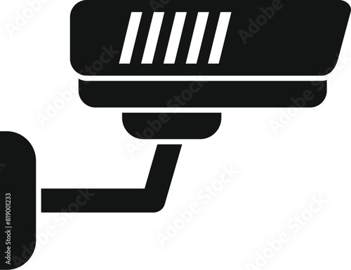 Modern security surveillance camera icon in black and white vector illustration, isolated and wallmounted, symbolizing safety, protection, and privacy in technology equipment monitoring system
