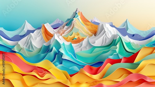Paper art and craft design with colorful mountain in Leh Ladakh city in India.  