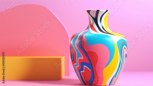 playful ceramic vase bold and colorful abstract design blank product mockup 3d illustration