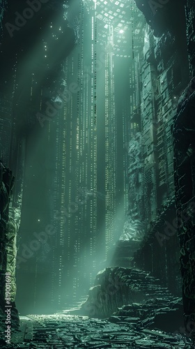 Cryptographers Deciphering Ancient Alien Scripts to Uncover Hidden Knowledge in a Futuristic Cityscape photo