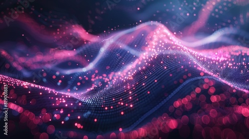 An abstract portrayal of a high-speed technology network dynamic and vibrant digital wave, illustrating themes of data flow, network connections, or futuristic technology.