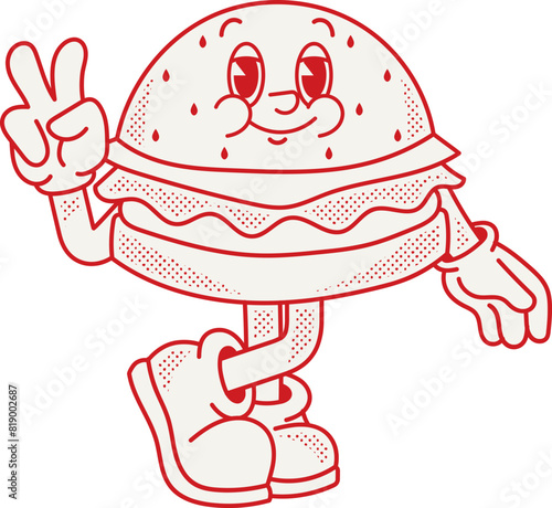 Burger Retro Character Illustration