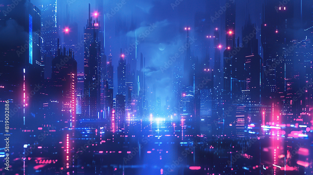 futuristic city, neon lights, cyberpunk, skyscrapers, high-tech, glowing signs, advanced technology, futuristic architecture, holograms, digital billboards, vibrant colors, electric blue, neon pink, s