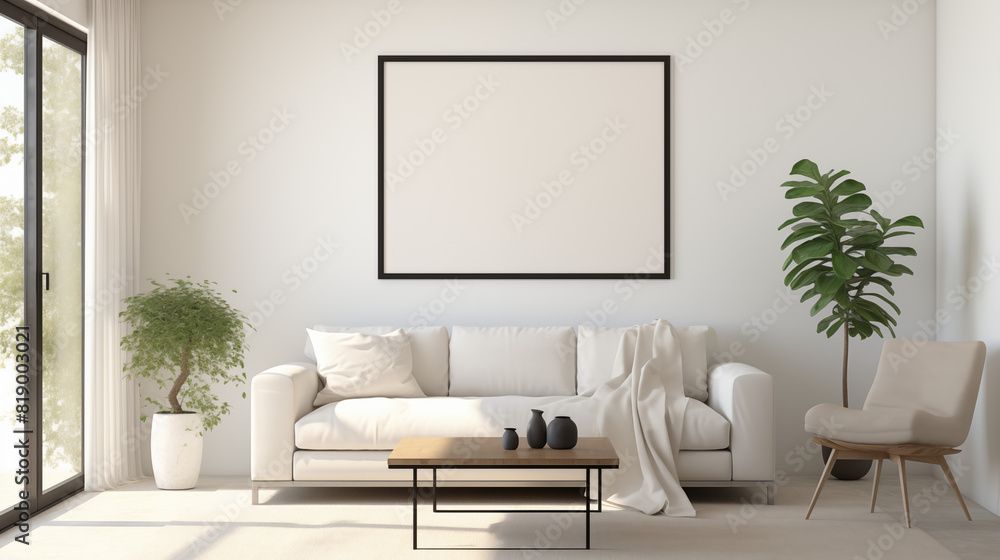 Modern Minimalist Living Room with Green Plants Modern Minimalist Living Room with Green Plants