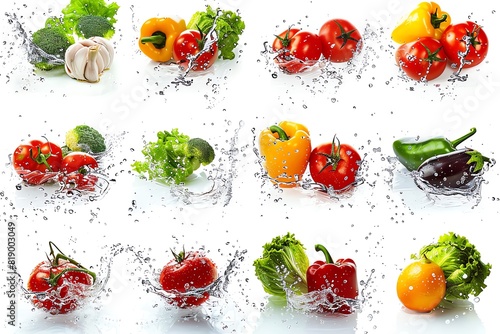 Professional fresh vegetables with water droplets isolated on white