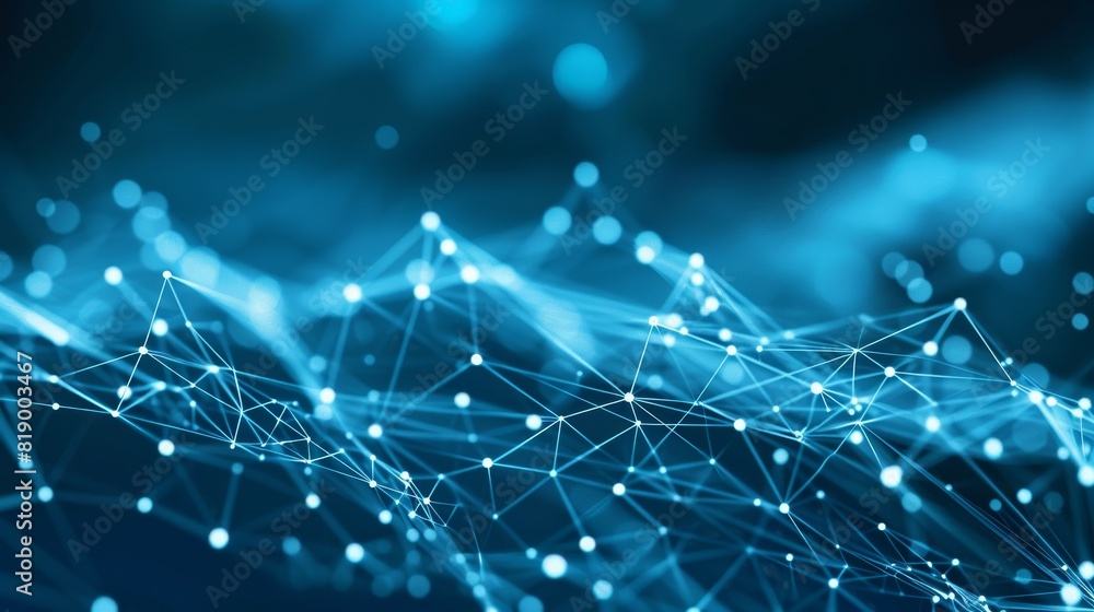 Obraz premium Technology abstract with a 3D network structure. a vibrant and dynamic digital illustration featuring interconnected lines and dots in a network pattern.