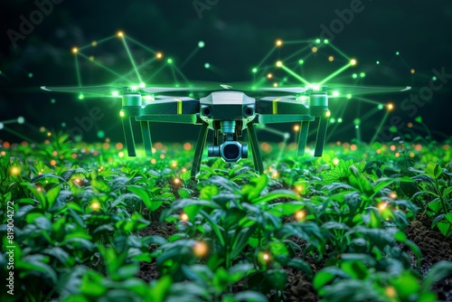 Pesticide spraying technology with smart field applications in isometric illustrations for high-tech aerial farming practices and crop management in modern farming.