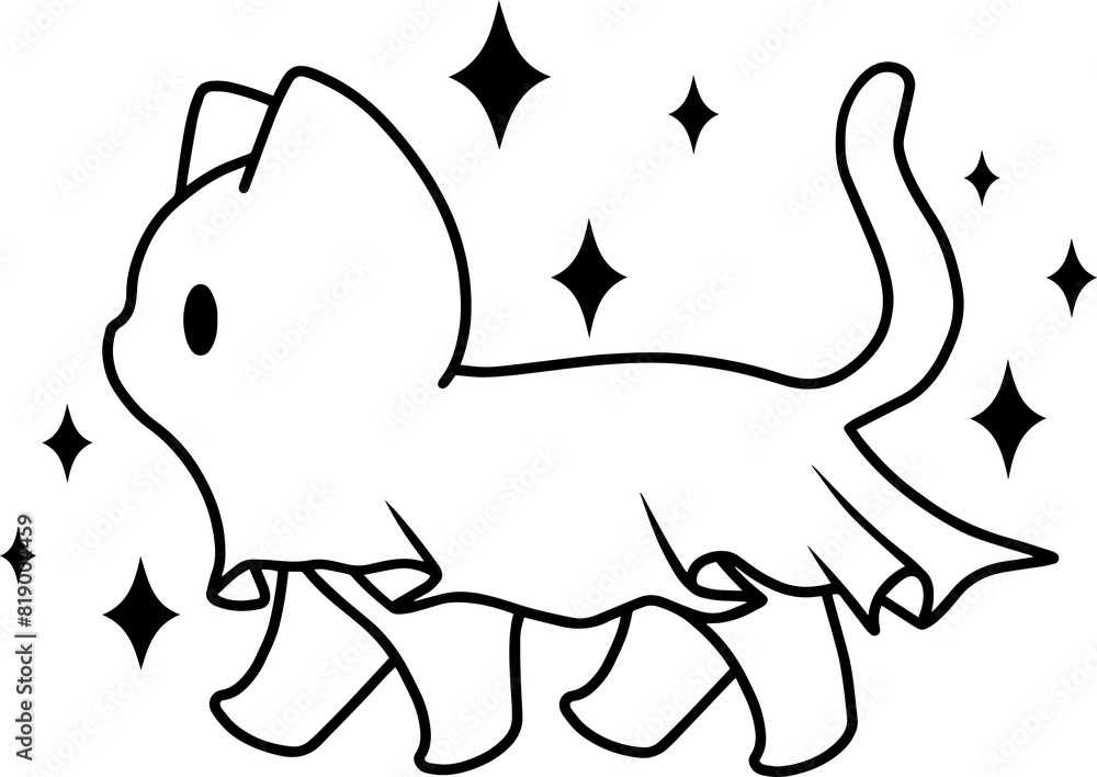 Obraz premium Line art minimalistic ghost cat with sparks walking, silhouette of kitten