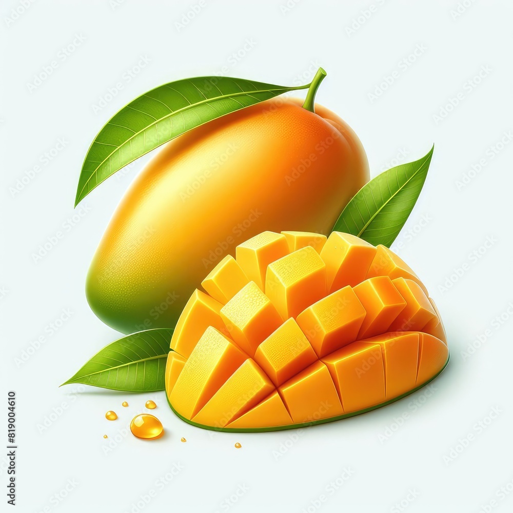 Mango pieces and slices isolated on a white background Mango pieces and slices isolated on a white background
