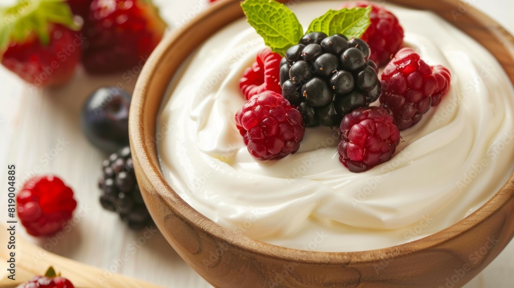 Top View of a Large Bowl of Yogurt with Fresh Berries Top View of a Large Bowl of Yogurt with Fresh Berries