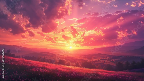 Generate a visual narrative of an idyllic sunset