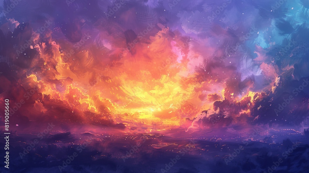 Generate a visual narrative of an illuminated sunset Generate a visual narrative of an illuminated sunset