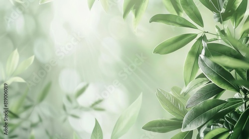 serene green and white background with soft light and leafy theme