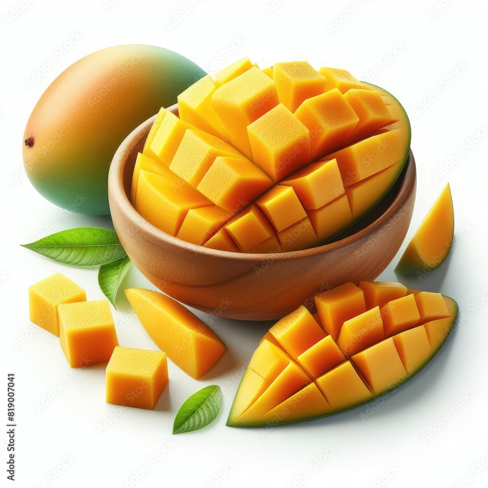 Mango pieces and slices isolated on a white background Mango pieces and slices isolated on a white background
