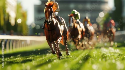 Generate a visual narrative of horse racing video games