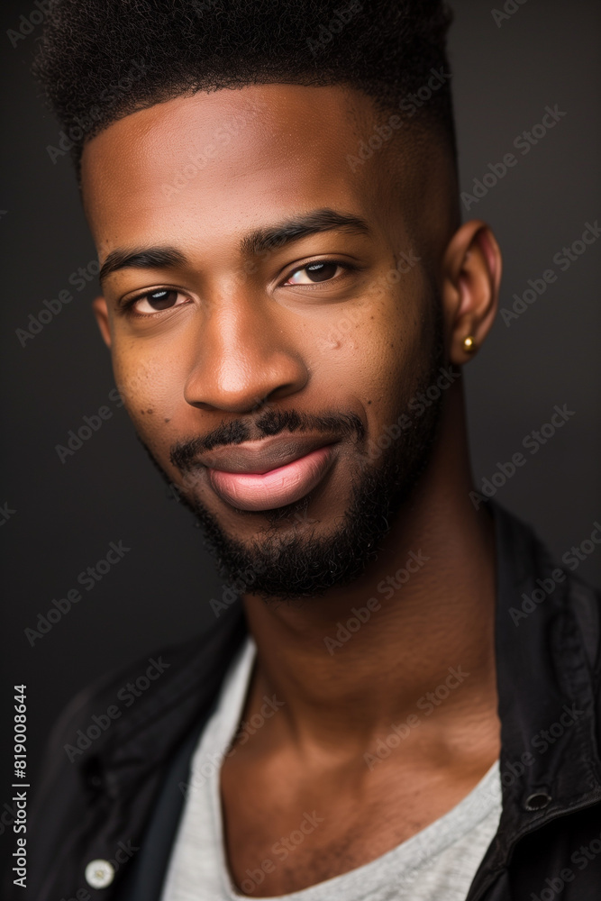 casual portrait of a black man smiling with a dark background casual portrait of a black man smiling with a dark background