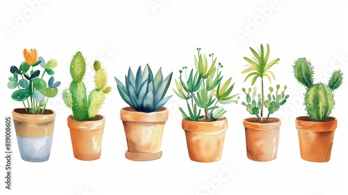 Watercolor painting of cactus on a white background