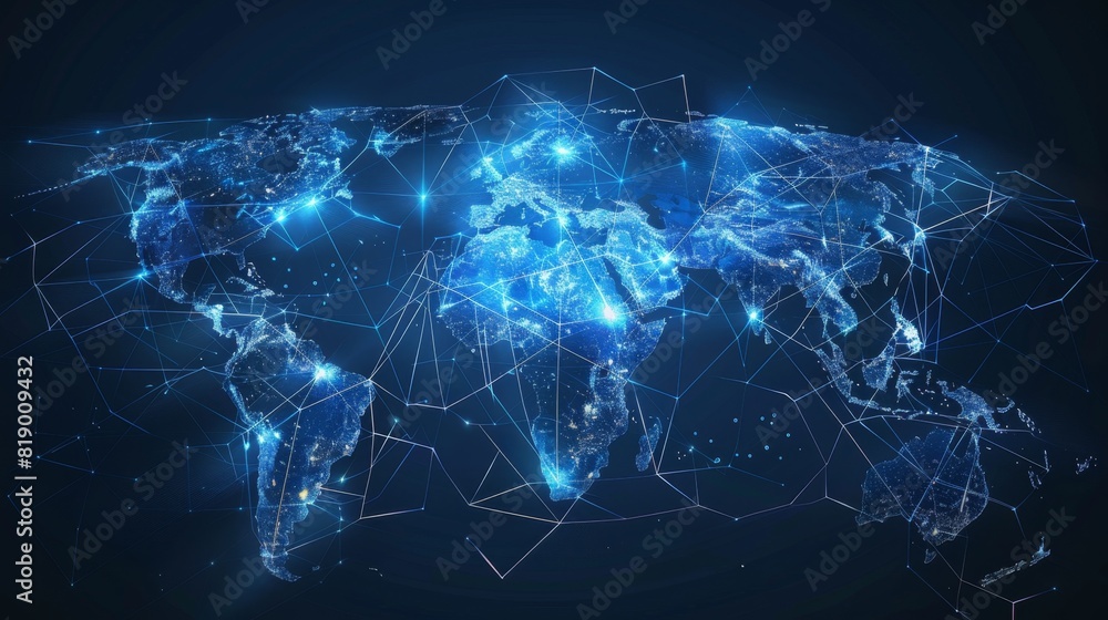 Abstract world map, concept of global network internet line and connectivity, international data transfer and cyber technology, worldwide business Abstract world map, concept of global network internet line and connectivity, international data transfer and cyber technology, worldwide business