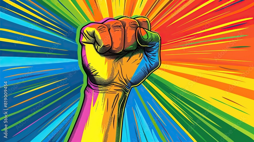 Pride fist lgbt gay rainbow hand lgbtq flag day fight. Fist pride lgbt color power poster protest  