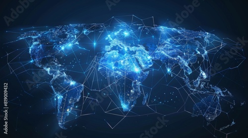 Abstract world map  concept of global network internet line and connectivity  international data transfer and cyber technology  worldwide business