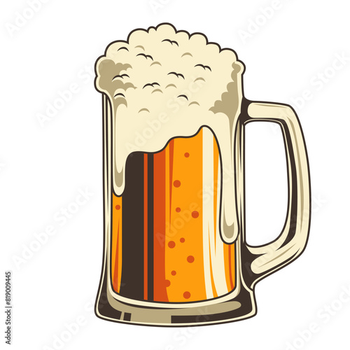 beer mug illustration retro cartoon style on white background, element for poster, clipart, embem, logo