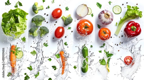Natural fresh vegetables with water droplets isolated on white background