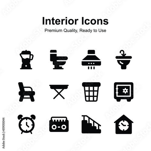 Creatively designed interior icons set, isolated on white background
